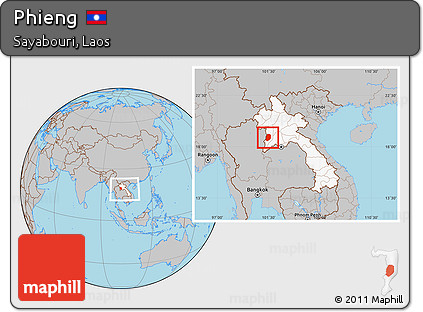 Gray Location Map of Phieng, highlighted country, within the entire country