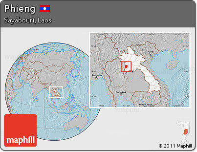 Gray Location Map of Phieng, highlighted country, within the entire country, hill shading