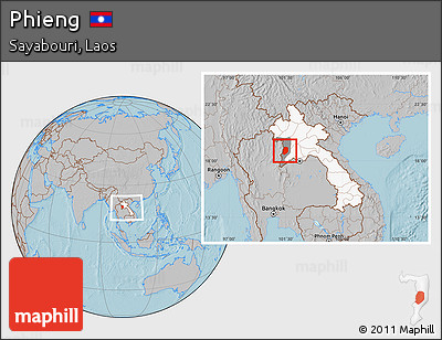 Gray Location Map of Phieng, highlighted country, highlighted parent region, within the entire country, hill shading