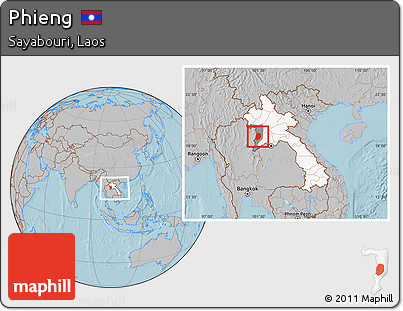 Gray Location Map of Phieng, highlighted country, highlighted parent region, within the entire country, hill shading