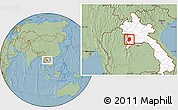 Savanna Style Location Map of Phieng, highlighted country, hill shading