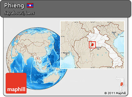 Shaded Relief Location Map of Phieng, highlighted country