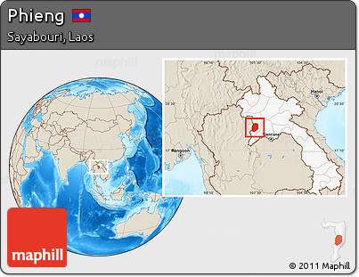 Shaded Relief Location Map of Phieng, highlighted country