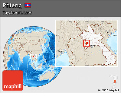 Shaded Relief Location Map of Phieng, highlighted country