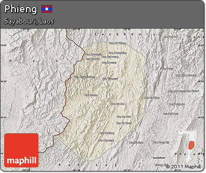 Shaded Relief Map of Phieng, semi-desaturated