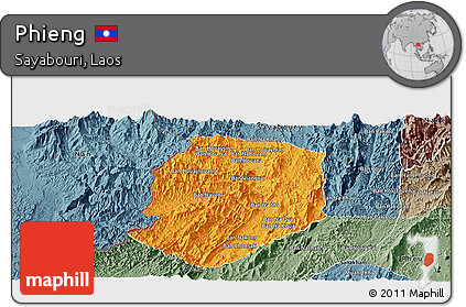 Political Panoramic Map of Phieng, semi-desaturated