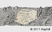 Shaded Relief Panoramic Map of Phieng, darken, semi-desaturated