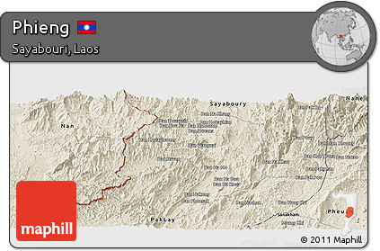 Shaded Relief Panoramic Map of Phieng