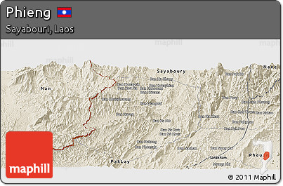 Shaded Relief Panoramic Map of Phieng