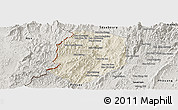 Shaded Relief Panoramic Map of Phieng, semi-desaturated