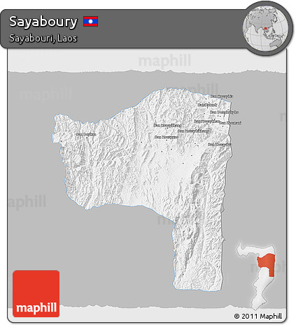 Gray 3D Map of Sayaboury, single color outside