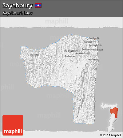 Gray 3D Map of Sayaboury, single color outside