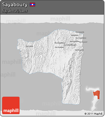 Gray 3D Map of Sayaboury, single color outside