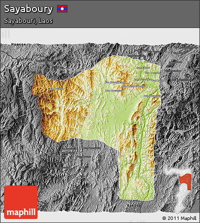 Physical 3D Map of Sayaboury, darken, desaturated