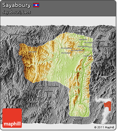 Physical 3D Map of Sayaboury, darken, desaturated