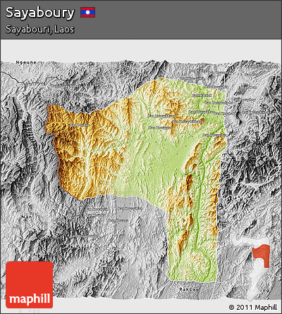 Physical 3D Map of Sayaboury, desaturated
