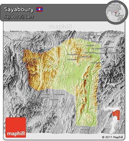 Physical 3D Map of Sayaboury, desaturated