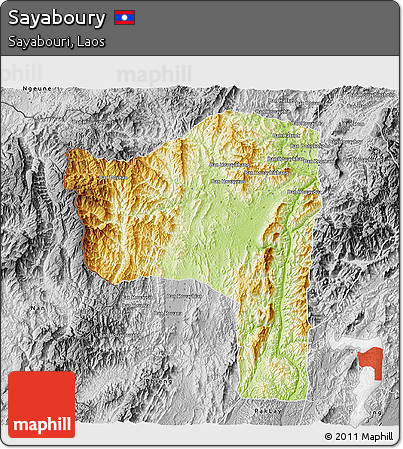 Physical 3D Map of Sayaboury, desaturated