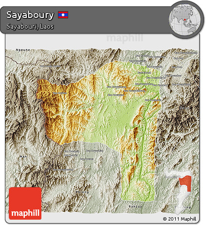 Physical 3D Map of Sayaboury, semi-desaturated
