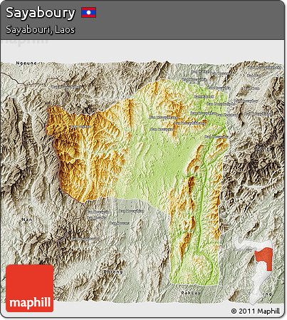 Physical 3D Map of Sayaboury, semi-desaturated