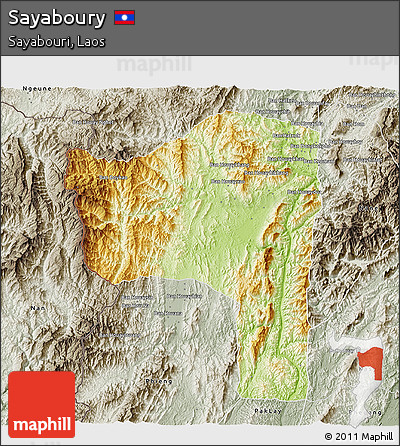Physical 3D Map of Sayaboury, semi-desaturated