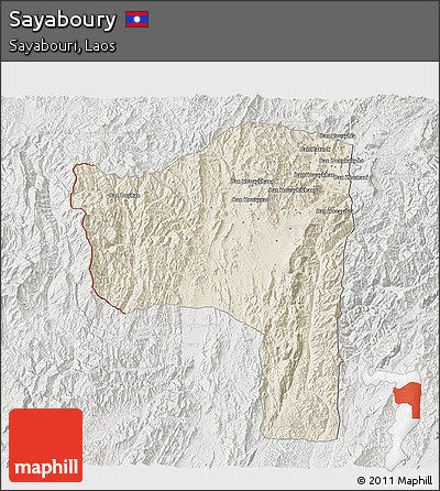 Shaded Relief 3D Map of Sayaboury, lighten, semi-desaturated