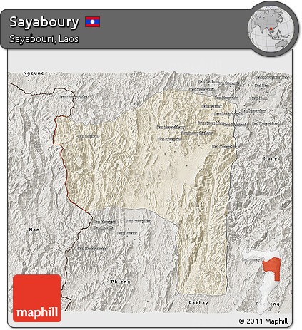 Shaded Relief 3D Map of Sayaboury, semi-desaturated