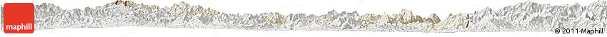 Shaded Relief Horizon Map of Sayaboury, lighten, semi-desaturated