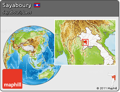 Physical Location Map of Sayaboury, highlighted country