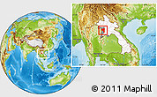 Physical Location Map of Sayaboury, highlighted country, highlighted parent region, within the entire country