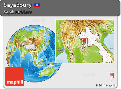 Physical Location Map of Sayaboury, highlighted country, highlighted parent region