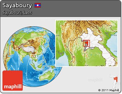 Physical Location Map of Sayaboury, highlighted country, highlighted parent region