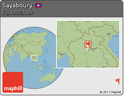 Savanna Style Location Map of Sayaboury, highlighted parent region