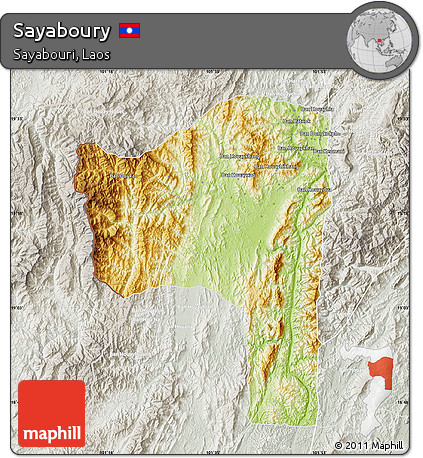 Physical Map of Sayaboury, lighten, semi-desaturated