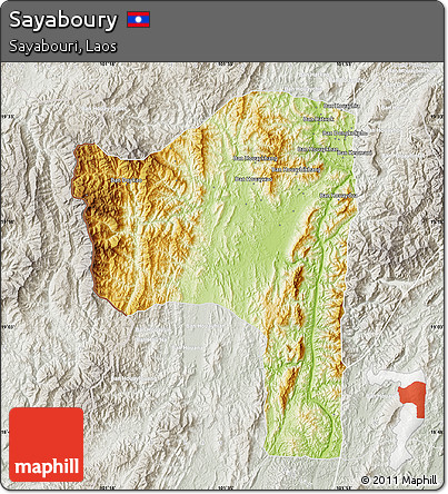 Physical Map of Sayaboury, lighten, semi-desaturated