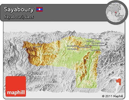 Physical Panoramic Map of Sayaboury, lighten, desaturated
