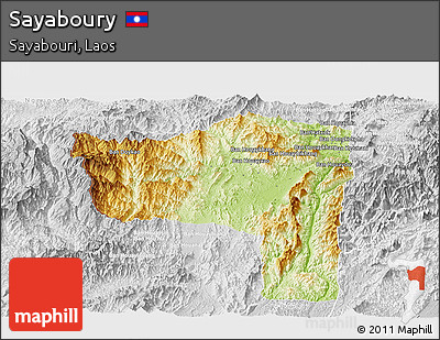 Physical Panoramic Map of Sayaboury, lighten, desaturated
