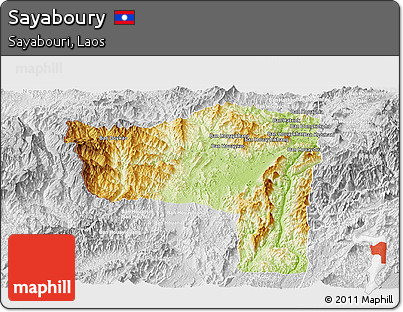 Physical Panoramic Map of Sayaboury, lighten, desaturated
