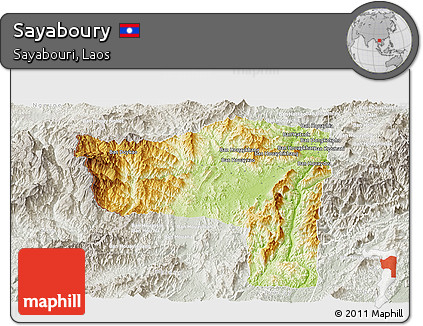 Physical Panoramic Map of Sayaboury, lighten, semi-desaturated