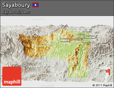 Physical Panoramic Map of Sayaboury, lighten, semi-desaturated