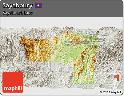 Physical Panoramic Map of Sayaboury, lighten, semi-desaturated