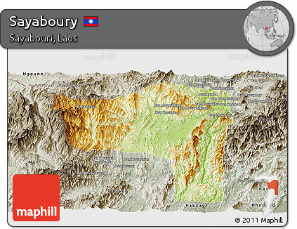 Physical Panoramic Map of Sayaboury, semi-desaturated