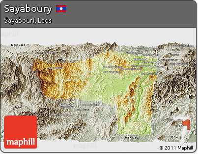 Physical Panoramic Map of Sayaboury, semi-desaturated
