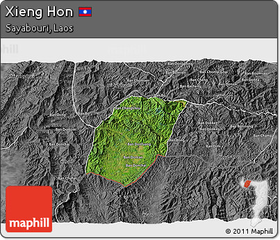 Satellite 3D Map of Xieng Hon, desaturated