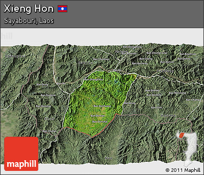 Satellite 3D Map of Xieng Hon, semi-desaturated