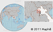 Gray Location Map of Xieng Hon, highlighted country, highlighted parent region, hill shading