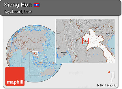 Gray Location Map of Xieng Hon, highlighted country, hill shading