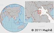 Gray Location Map of Xieng Hon, highlighted country, hill shading