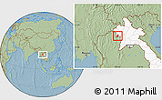 Savanna Style Location Map of Xieng Hon, highlighted country, hill shading