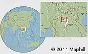 Savanna Style Location Map of Xieng Hon, highlighted parent region, hill shading